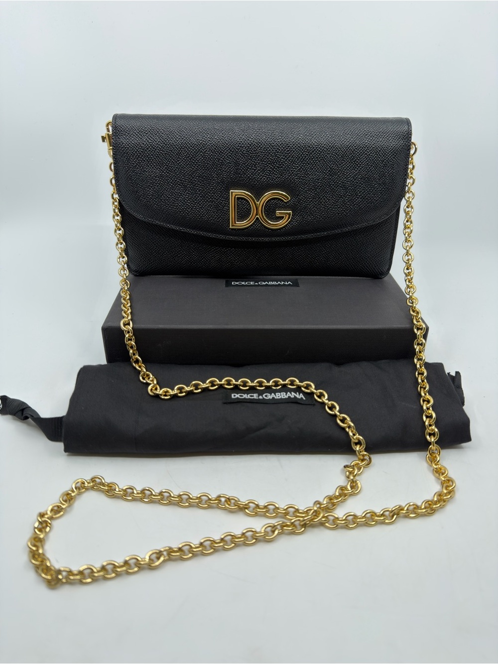 Dolce & Gabbana DG Logo Dauphine Leather Wallet on Chain (WOC)